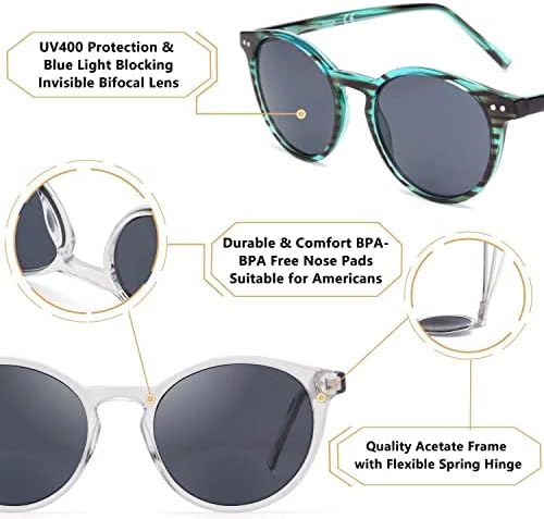 LianSan Кръгли Невидими Бифокални Очила За Четене В Ретро Стил, Със Защита От Ултравиолетови Лъчи, Ацетатная Рамки За